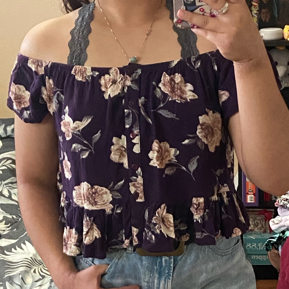 Purple floral off the shoulder top